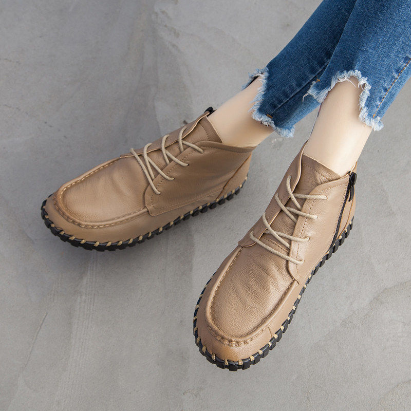 Real Leather Boots Women's Aut - Oxford Lace Up Women 评论和价格