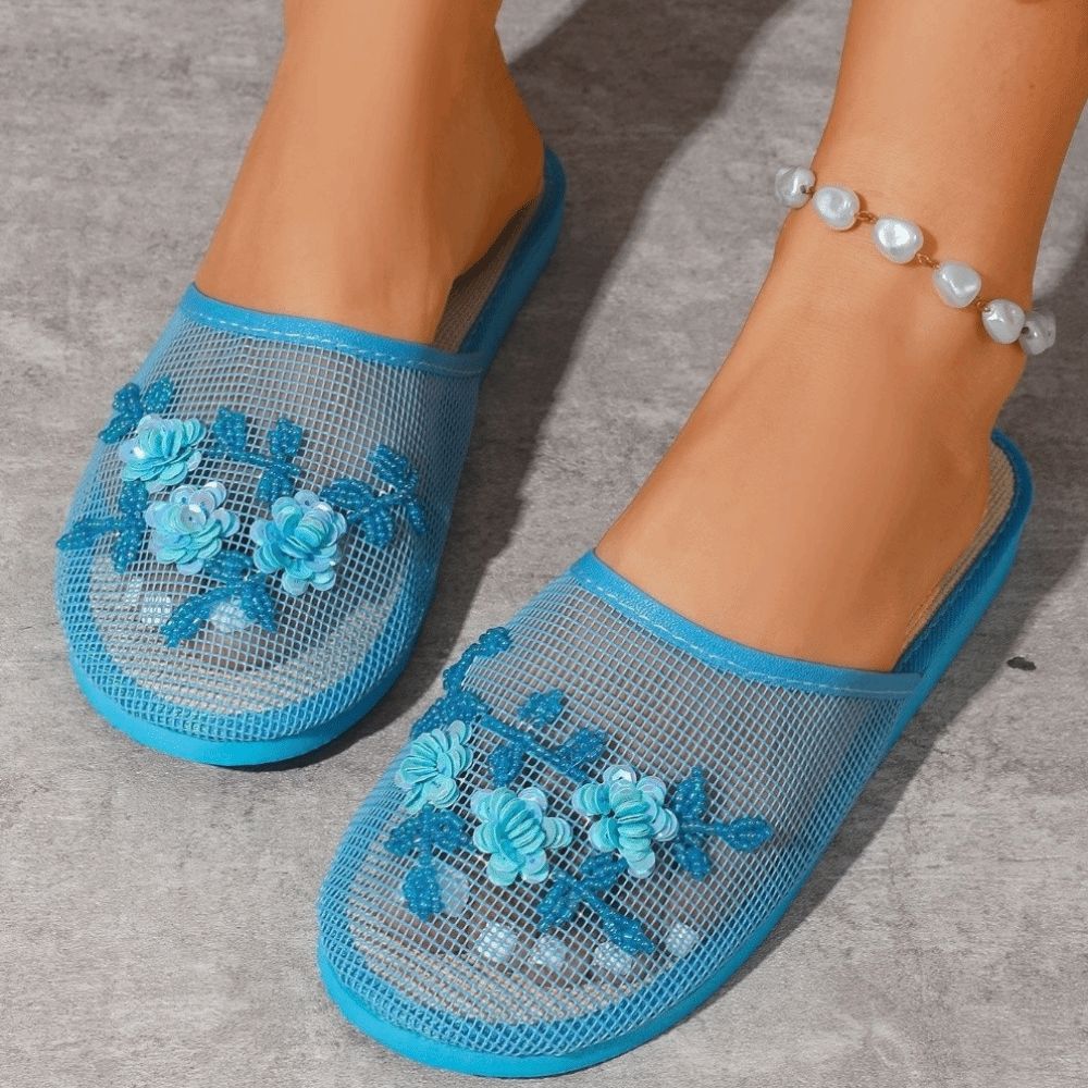 Casual Flower Embroidery Mesh  - Mule Slip On 评论和价格