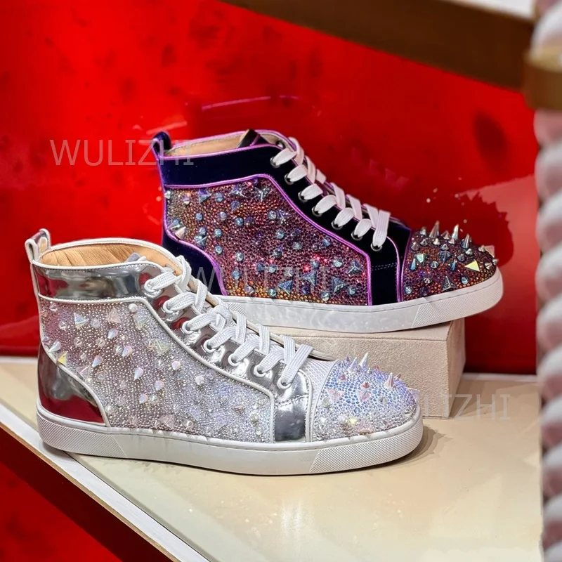 Dark Purple Crystal Rivet Men  - Women Shoes Tennis 评论和价格
