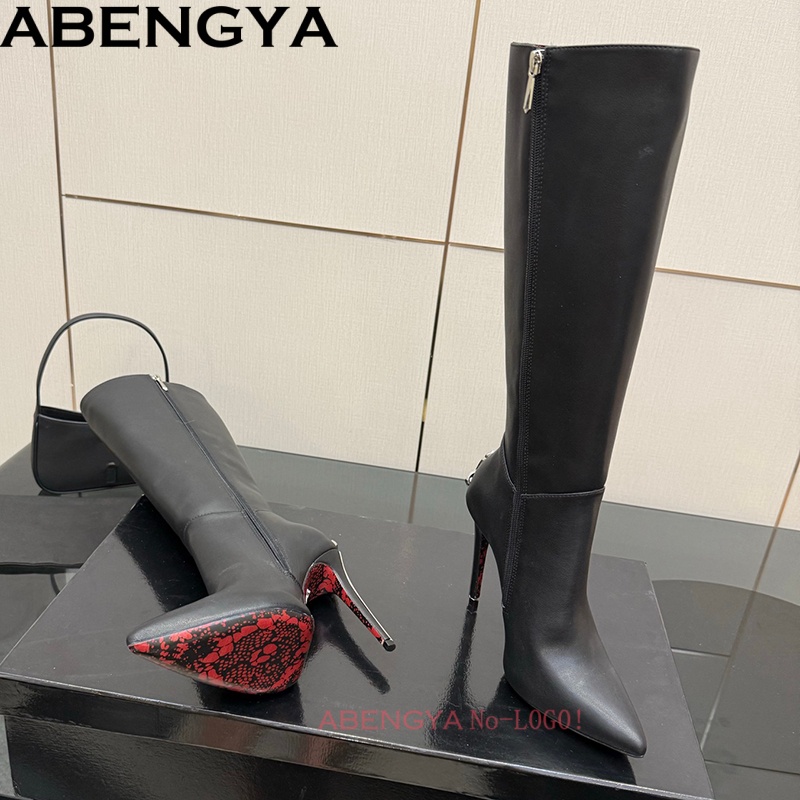 Sexy Black Leather Knee High B - Knee High Boots Women 评论和价格
